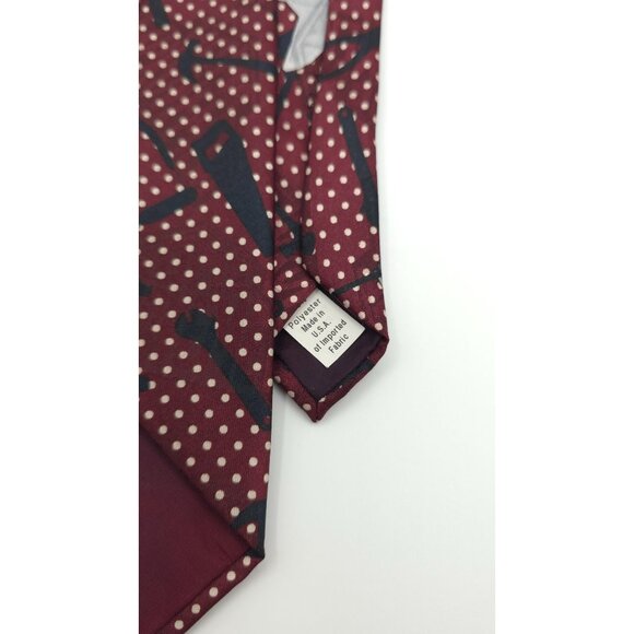 Home Improvement Giant Wrench Novelty Tie Red With Polka Dots & Tools Design - Picture 7 of 7